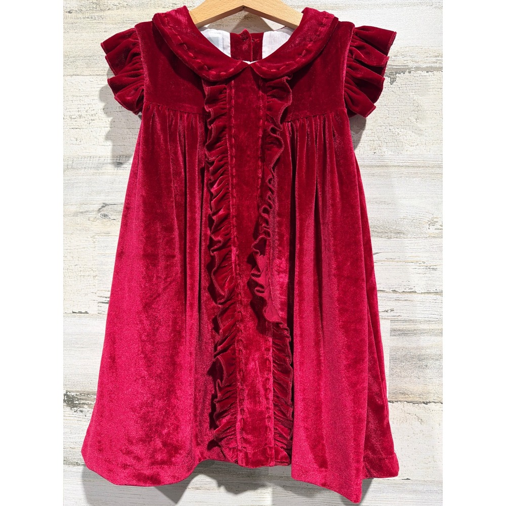 Lil Cactus Velvet Dress Girls 3T Ruffle Trim Holiday Christmas Classic EUC